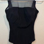 Lands' End Vintage One Piece Black Ribbed Mesh Neckline Swimsuit Size 10 Photo 0