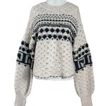 Free People Wool Fair Isle Harriet Crewneck Sweater Ivory Black Large Thumbholes Photo 6