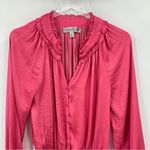 Catherine Malandrino  coral satin smocked split V neck puff long sleeve blouse Photo 1