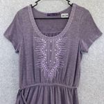 prAna  Women's Pull Over Shirt Dress Dropped Waist Purple Size Small Embroidered Photo 11