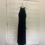 Mac Duggal Ieena For ‎ Pleated Halter Neck Flowy Gown In Navy- New Photo 6