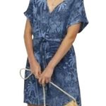 H&M Desmond & Dempsey X Dress Womens XS Blue Tropical Linen Blend Preppy Coastal Photo 7