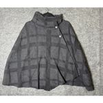 Eileen Fisher  Black Gray Square Print Poncho Sweater Cape Merino Wool - One Size Photo 2