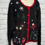 basic editions Vintage Christmas Cardigan Sweater Size XL Black Beaded Sequins Photo 1
