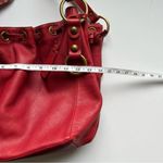 Aqua Madonna Red Leather Bucket Drawstring Bag Photo 10