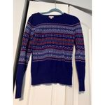 Merona  Women M/M Blue Fair Isle Pattern Crew Neck‎ Long Sleeve Sweater Photo 2