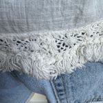 Boho floral Embroidered Cotton Tank Top Fringe Hem Tassel Tie cream Red Photo 5