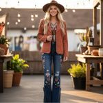 VTG Suede Blazer 6 Hippie Boho Crochet Trim Rust Brown Western Gypsy Festival Photo 10