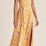 Abercrombie Fitch Yellow Floral Midi Dress Tie Straps Button Front Slit Small Photo 0