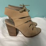 Hinge  Beige Suede Lace-up Open-toe‎ Block Heel Shoes Women Size 7.5 S-356 Photo 1