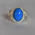 Source Unknown NWOT Electric Blue Energy Smooth Oval Stone Inlay Etched Silver Tone Size10 Ring Photo 1