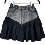 Vtg Y2K Denim Pleated Mini Skirt Sz 0 Mixed Media Grunge Streetwear Black Photo 0
