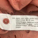 ZARA  Premium Denim Eyelet Top S Coral Pink Cotton Balloon Sleeve Scalloped Photo 12