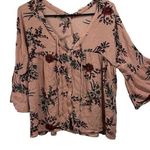 Oddy Dusty Rose Cropped Boho Hippie Cottagecore Floral Bell Sleeve Relaxed Top Size M Photo 0