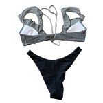 Aerie NWOT Seersucker Ruffle Wrap Bikini Top & Black Bottom Medium Photo 6