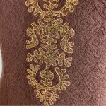 Vintage Embroidered Dress 1960s Sleeveless Skirt Slit Brown Gold Detail Photo 7