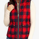 J.Crew  Excursion Quilted Down Red and Black Checkered Puffer Vest Size Small EUC Photo 0