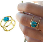 Boutique Large Turquoise Gold Filled Band, Bar Ring,‎ Size 8 Photo 2