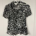 Allison Taylor  Black White Short Sleeve Ruffle V-Neck Top Small Business Work Photo 0