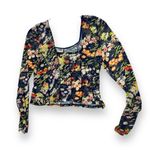 Topshop Floral Navy Blue Mesh Long Sleeve Top - Size XL Photo 2