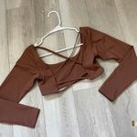 Peachy Bunz Strappy Backless Cropped Long Sleeve Workout Top Brown (Large) gym Photo 4