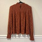 Deletta Anthropologie Rust Amana Burnout Sheer Smocked Mock Neck Top size small Photo 9