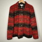 Coldwater Creek Blazer Jacket Red Black Striped Button Womens L Classic Workwear Photo 5