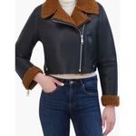 Rebecca Minkoff Faux Shearling Vegan Leather Moto Jacket, Black/Brown, Large NWT Photo 0