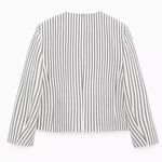 ZARA Cream White Striped Long Sleeve Gold Button Down Crop Blazer Coat Jacket S Photo 11