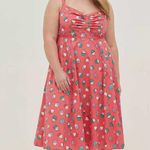 Torrid Coral Cupcake Print Sweetheart Midi Dress Poplin Fit Flare NEW 00 10 Photo 0