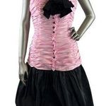 Vintage 1980s Victor Costa Pink and Black Strapless Dress Small Photo 0