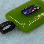 Art Glass Rectangle Shape Green Shade Pendant for Necklace Iridescent Center Photo 4