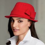 Midnight Velvet 100% Wool Fedora Red Hat with Bow Photo 1