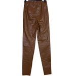 ZARA  Faux Leather Hi Elastic Waist Skinny Ankle Crop Pants Raw Hem XS Brown Photo 3
