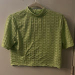 Free People Green Mock Neck Textured Button Closure Back T-Shirt S Casual Boho Photo 0