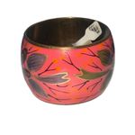 Wide Brass Floral Enamel Bangle Women’s Boho Designer Vintage Bracelet Orange Photo 3