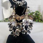 Statement Rope Rhinestone Floral Necklace Earrings Set Gold Photo 6