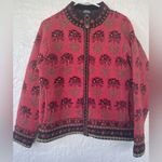Icelandic Design 100% Wool Women’s Cardigan Sweater, Floral, Full Zip; Size M Red Size M Photo 0