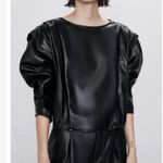 ZARA  Ruffled Faux Leather Long Sleeve Top Black Size S NEW Photo 0