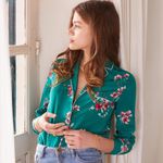 Sézane Sezane Elisa green floral silk blouse Photo 2