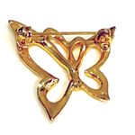 American Vintage Gold Dip BUTTERFLY BROOCH PIN 1-1/8” Three Rhinestones Filigree Vintage Jewelry Photo 1
