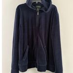 Lauren Ralph Lauren Jacket Womens Large Dark Blue Hooded Velour Velvet Full Zip Photo 12