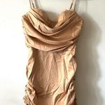 Oh Polly ALL FOR YOU Lace Trim Cowl Neck Satin Mini Dress in Sand size 8 Photo 0