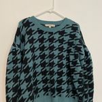 Loft ANN TAYLOR Petites Houndstooth Sweater Teal Blue Black Drop Shoulder PETITE Photo 4
