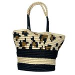 Women’s Tote Bag Woven Braided Casual Zip Closure Black Natural Size Large Photo 7