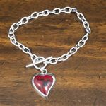 TAXCO Sterling Silver Red Jasper Heart Charm Rolo Bracelet Photo 4