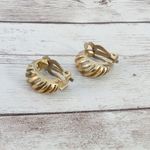 Vintage Clip On Earrings Gold Tone Cut Out Half Hoops Photo 3