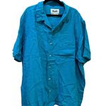 Flax Button Down Short Sleeve Tunic Shirt Blouse Size Medium Aqua Blue Photo 0