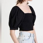 NWT XIRENA Issa Puff Sleeve Square Neckline Cropped Top Black Small Photo 2