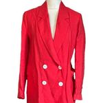 ZARA  LINEN Blazer Jacket Wide Oversized Red Linen Blend Size S Boyfriend Pockets Photo 9
